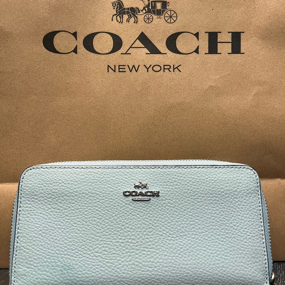 Coach Sky Blue Glitter Leather Wallet
